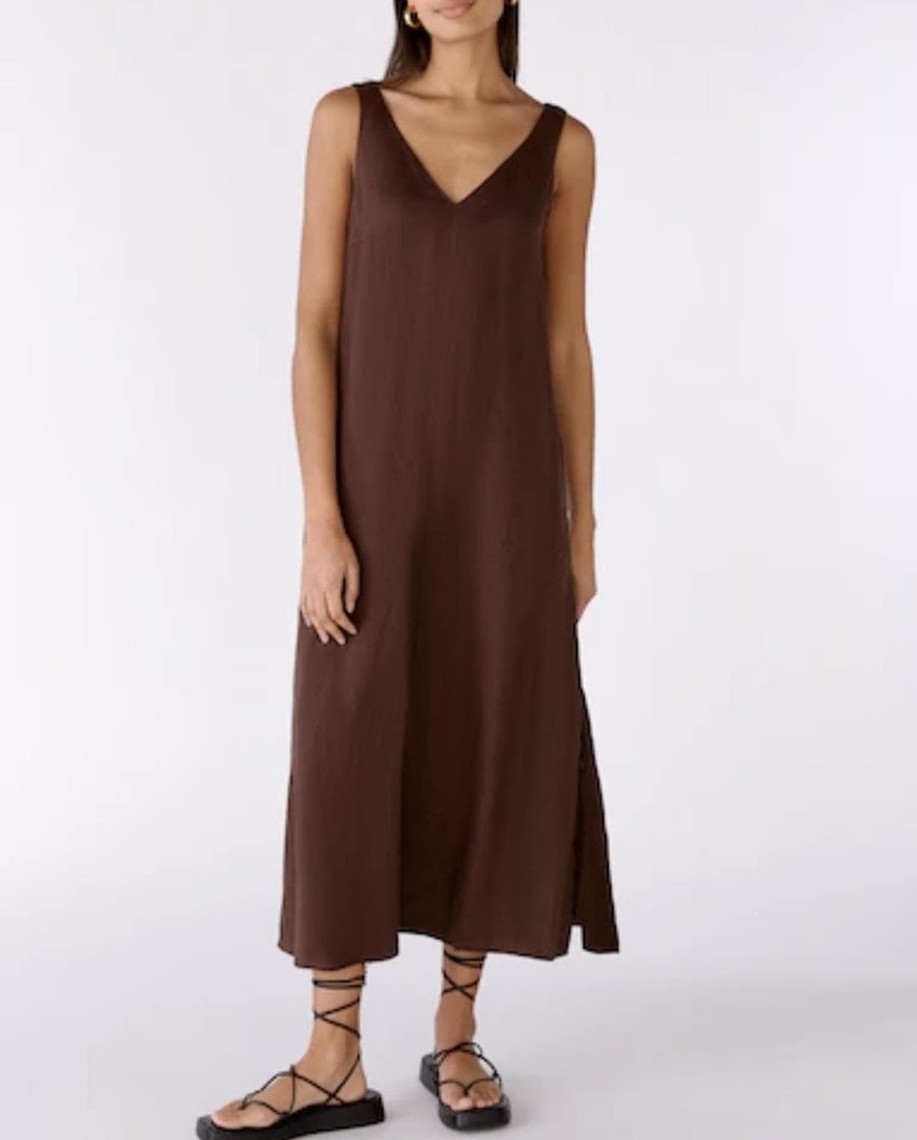 Foto 1 Vestido midi marrón 100%lino