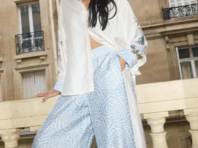 Pantalón  estampado fluido azul