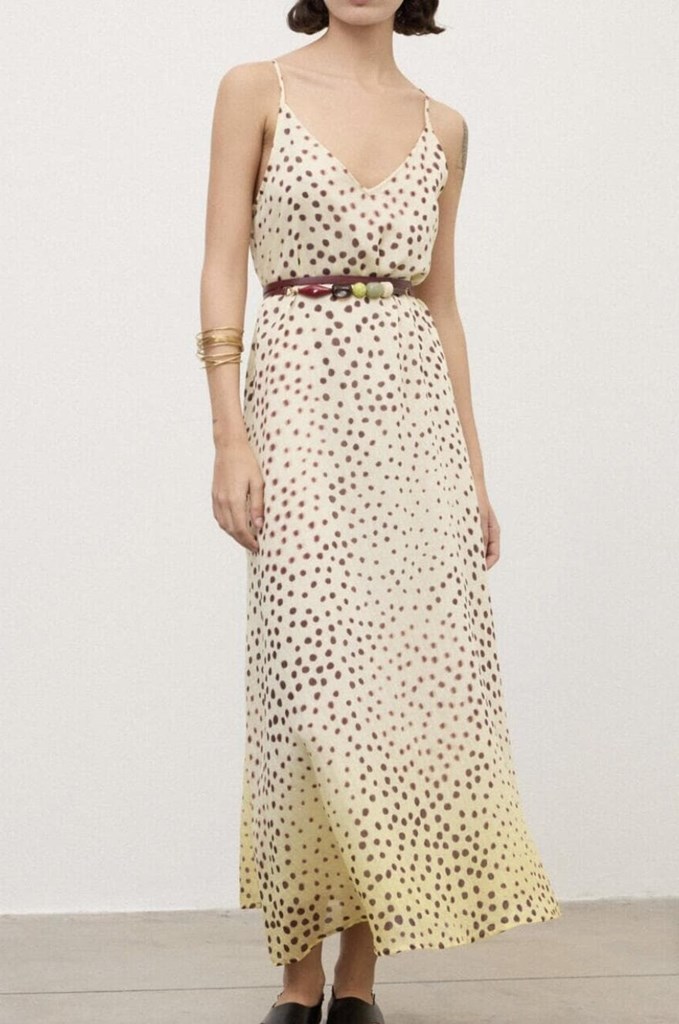 Foto 1 Vestido amarillo con topos marrones