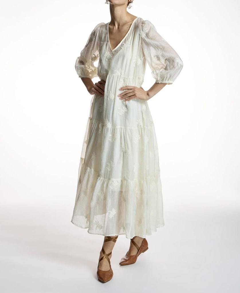 Foto 1 Vestido crudo bordado